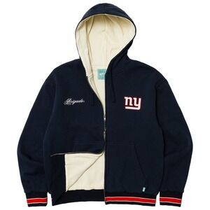 Brigade NYC NY Giants Zip Up Hoodie Mens XL Navy Blue Waffle Lined Sweatshirt